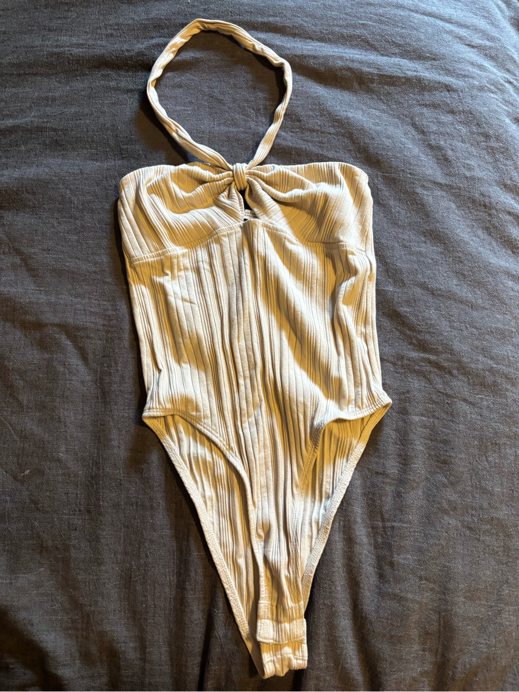 Zara Ribbed Halter Bodysuit | Size S | Cream Twisted Knot Halter Neck